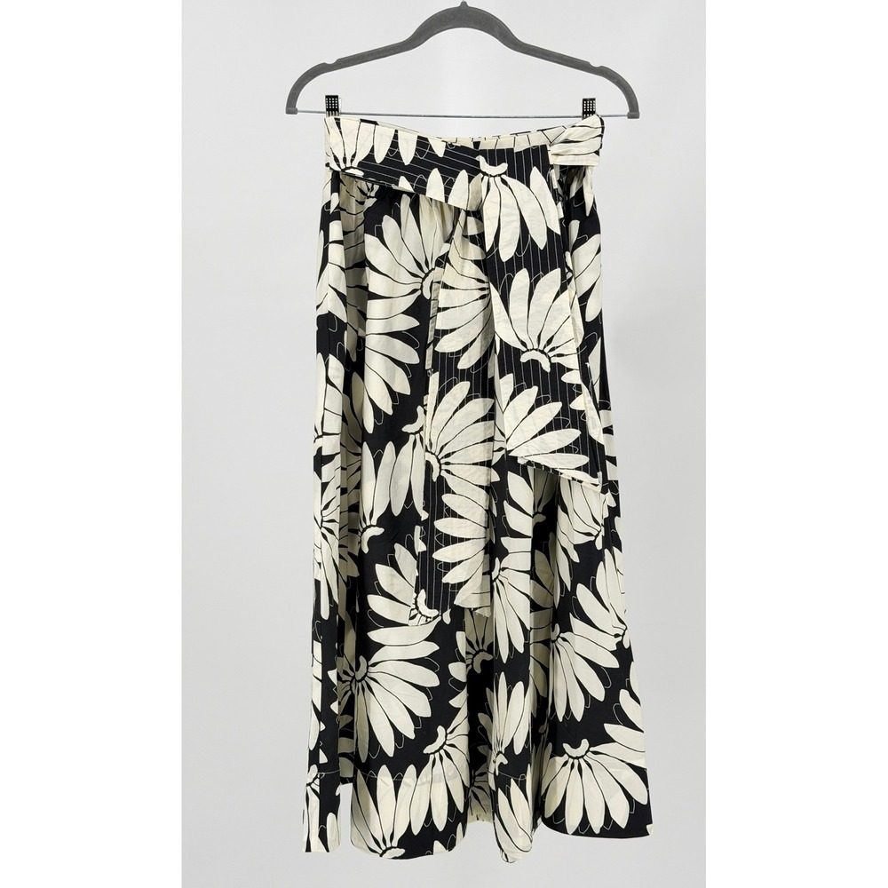 FARM Rio Copacabana Midi Skirt Womens S Black Cream Floral Wrap Tie
